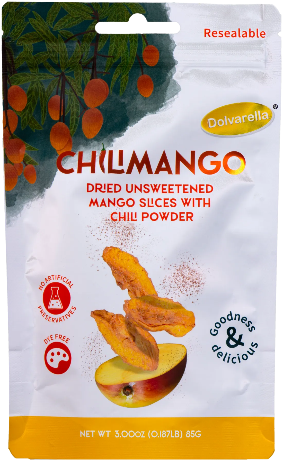 Bolsa de ChiliMango de Dolvarella, rebanadas de mango deshidratado con chile, 85 g